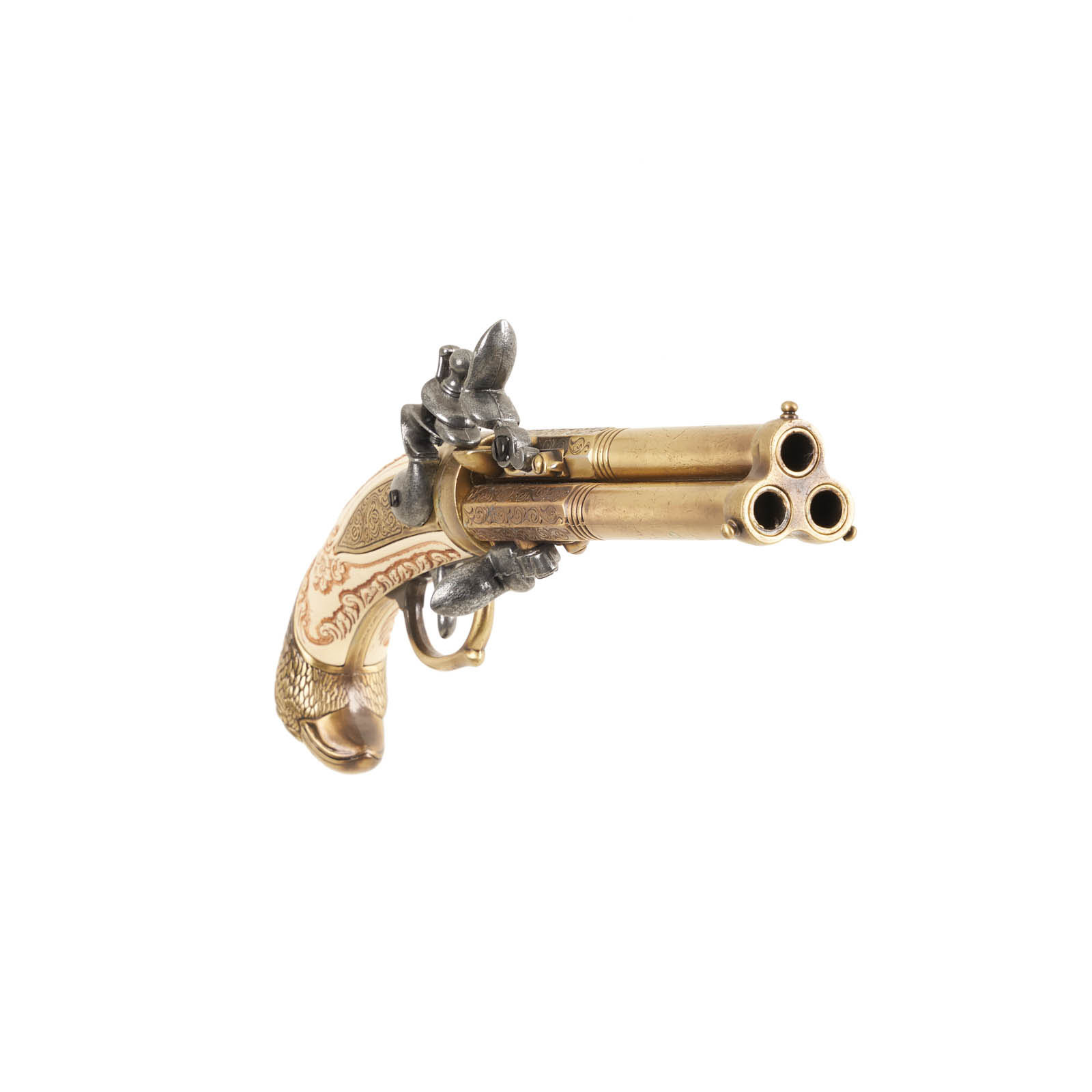 triple barrel pistol replica front view