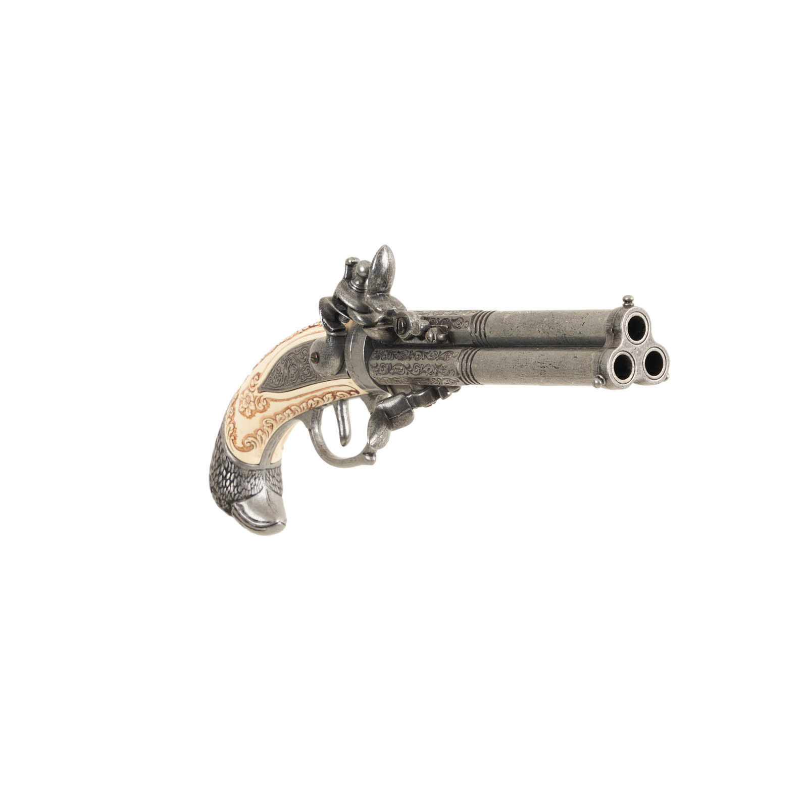 triple barrel pistol replica front view