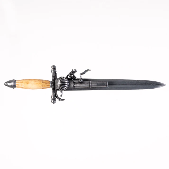 Right side view of Non-Firing Nickel Kolser Dagger Pistol with Faux Ivory Handle