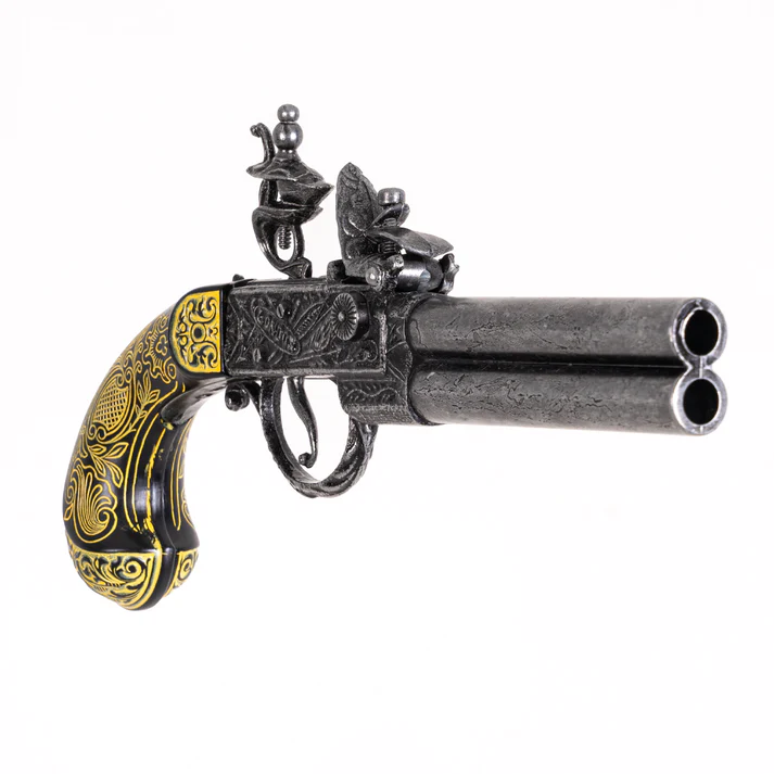 Angle view from front of 18th Century English Twigg Flintlock Pistol
