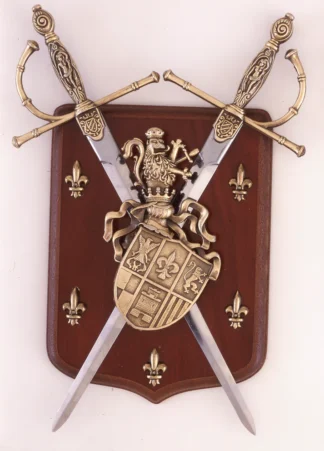 Wooden Shield with Crossed Swords & Coat of Arms