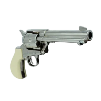 silver thunderer revolver with ivory grip view from the right