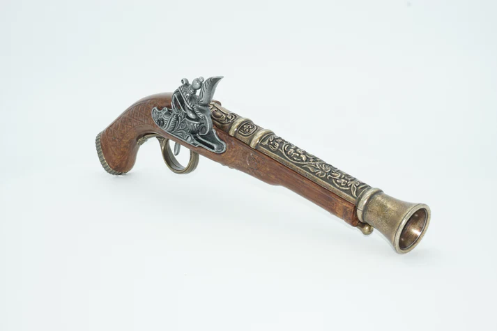 Right hand angle view of 18th Century Flintlock Dueling Pistol Set of 2