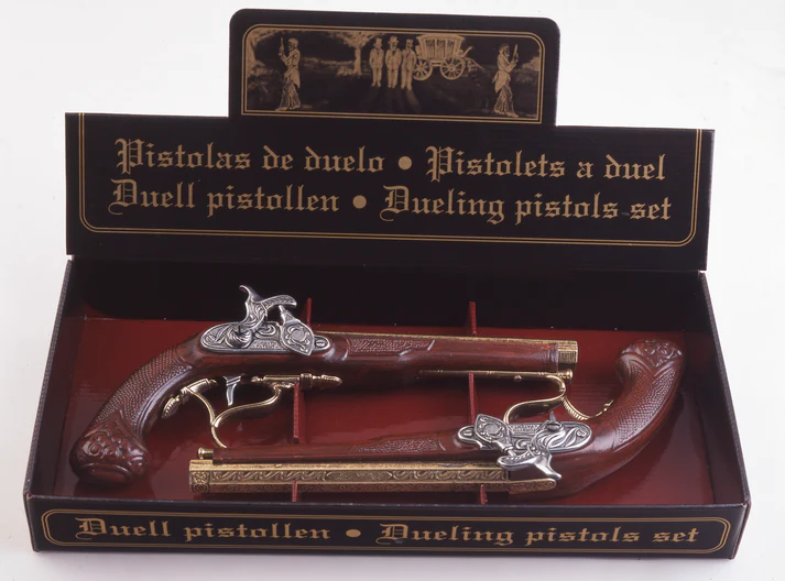 In box display of two Non-Firing English Dueling Percussion Pistols Boxed Set of 2