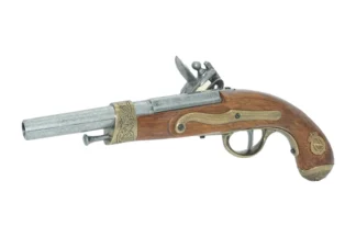 Left side of Napoleonic Flintlock Pistol showing brass fittings