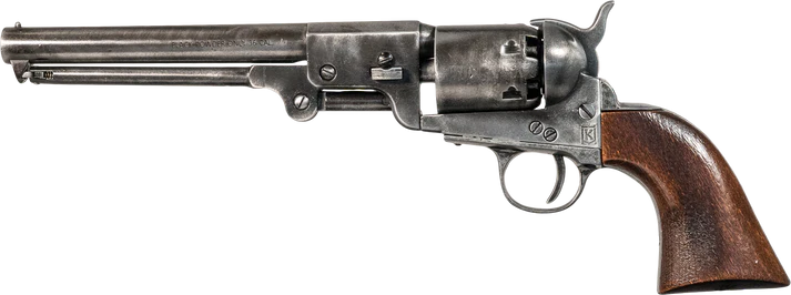 Alternate left side view of Black and Brass Replica Non-Firing Model 1862 Confederate Navy Revolver