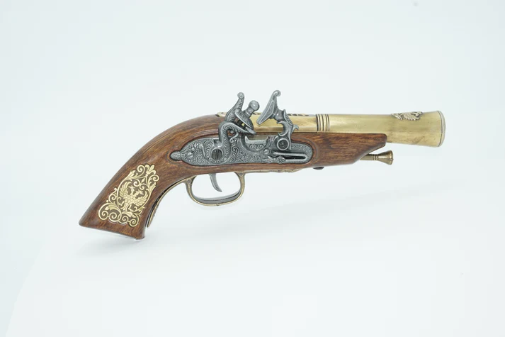 right view of 17th century german flintlock pistol