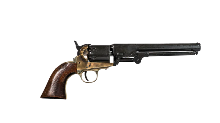Right side view of Antiqued Black and Brass Replica Non-Firing Model 1851 Navy Revolver