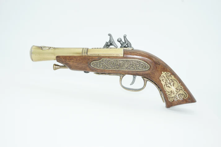 Left side view of 17th Century German Flintlock Pistol