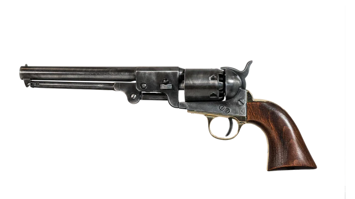 Left side view of Black and Brass Replica Non-Firing Model 1862 Confederate Navy Revolver