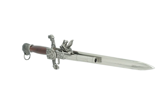 Side view with gun barrel and dagger blade