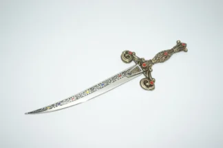 Top view of 13th Century Spanish Dagger with silver accents out of sheath.